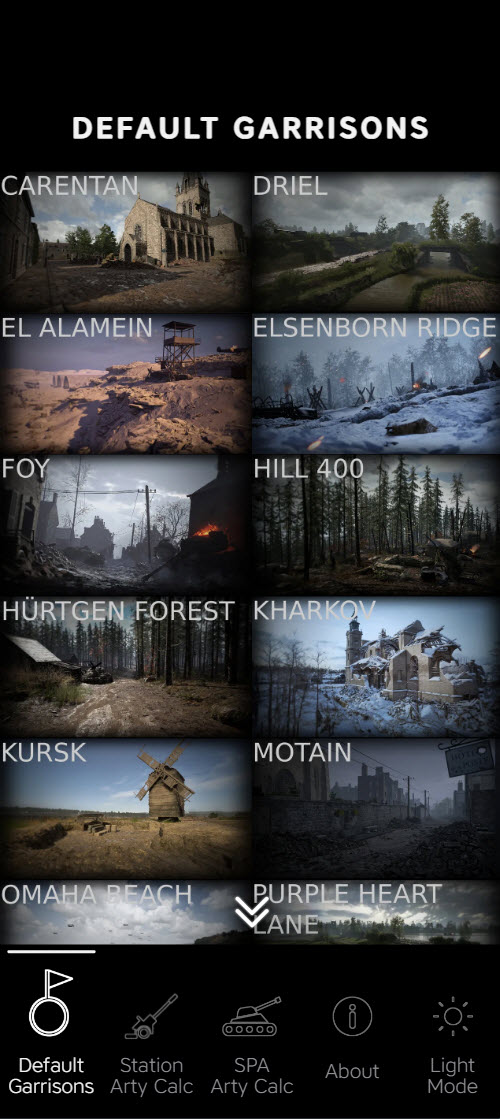 Map list — default garrisons
